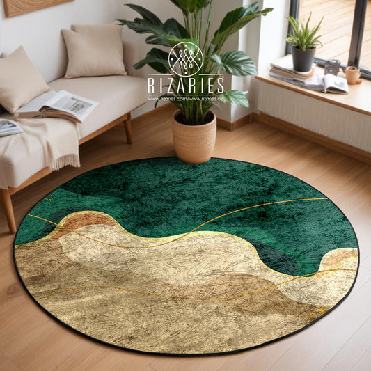 Beige Green Wavy Round Centerpiece (Rug)