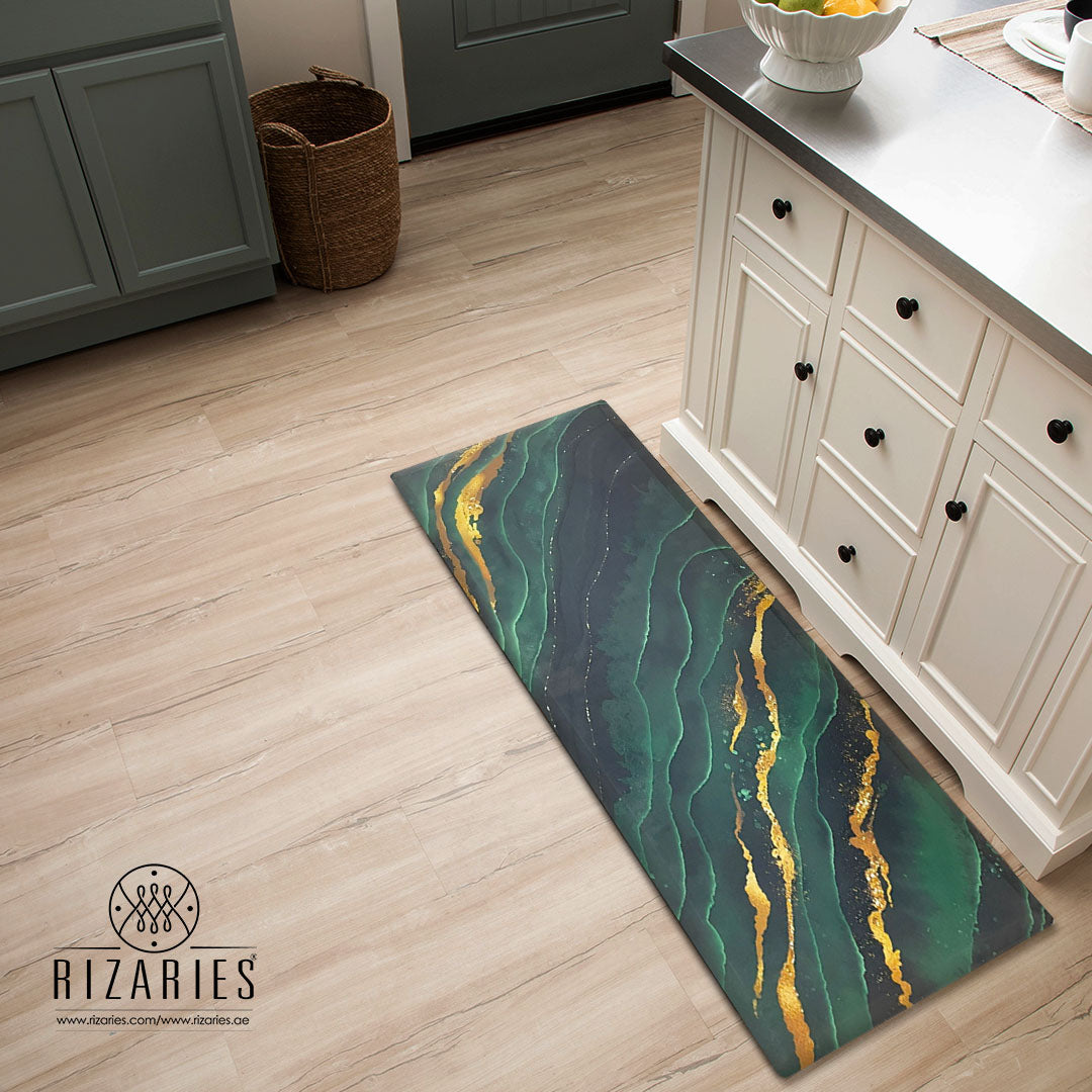 Emerald Gold Marble Kitchen Mat