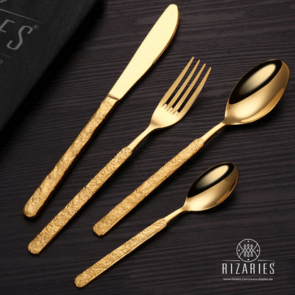 Rough Handle Full Gold Cutlery Set