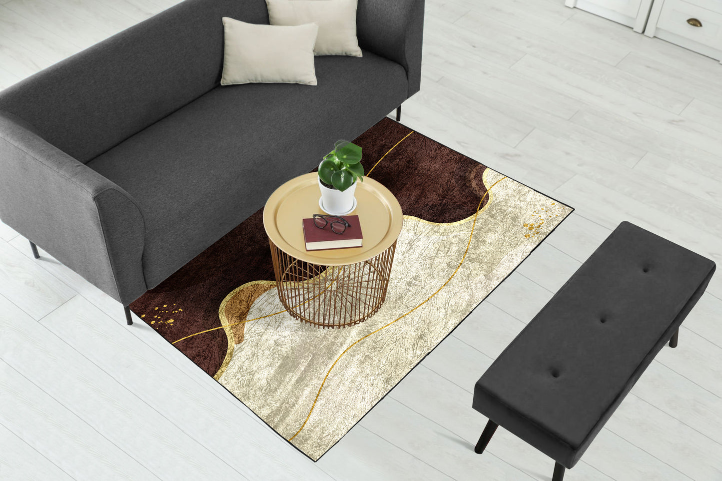Coffee Cream Wavy Centerpiece (Rug)