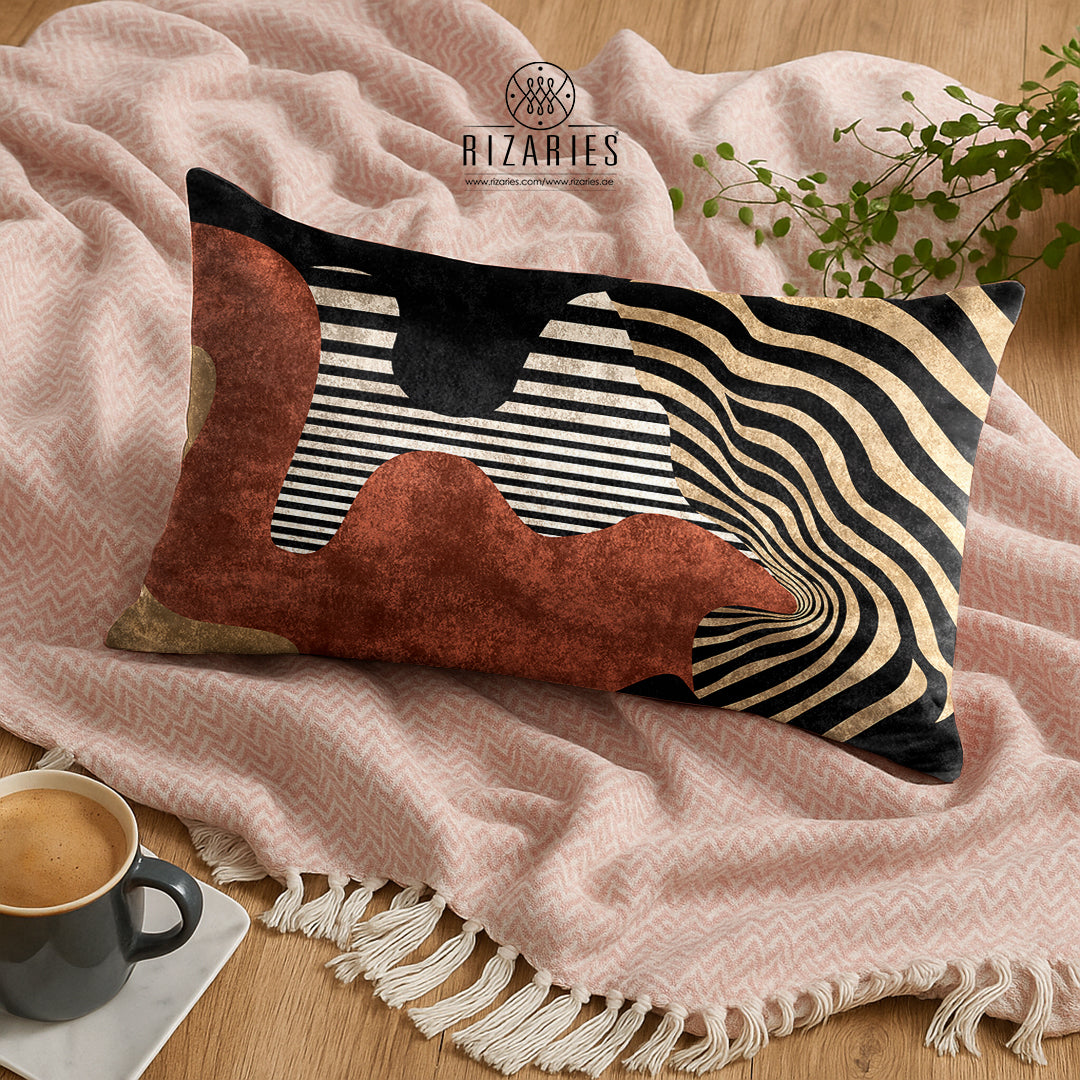 SuperSoft Black Rust Geometric Wave Rectangle