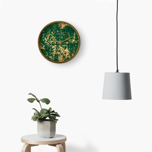 Green Gold Abstract Pattern Wall Clock