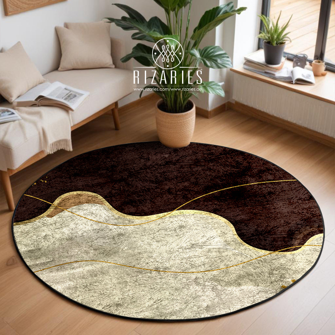 Coffee Cream Wavy Round Centerpiece (Rug)