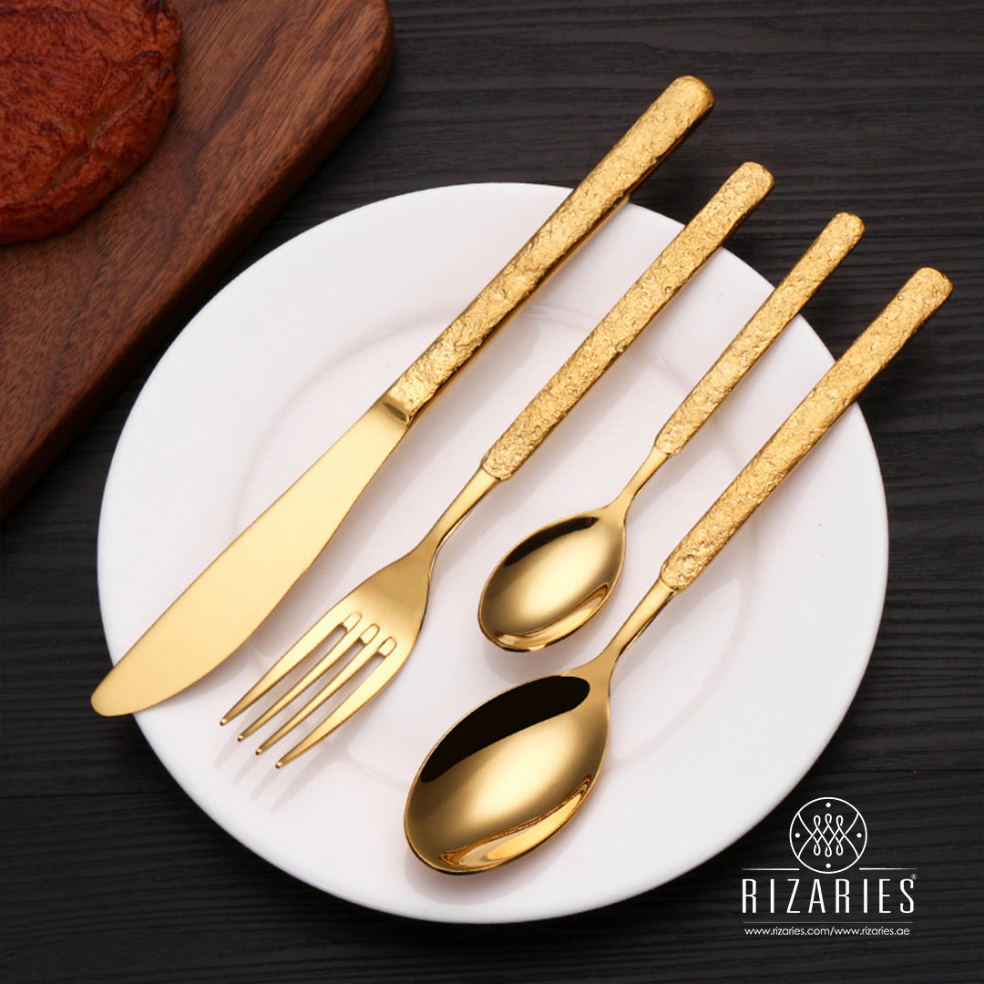 Rough Handle Full Gold Cutlery Set