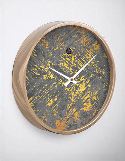 Grey Gold Abstract Pattern Wall Clock