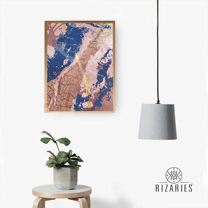 Pink Navy Gold Abstract Canvas Painting