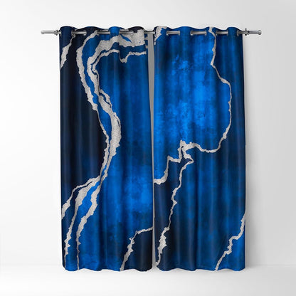 Blue Silver Abstract Curtains