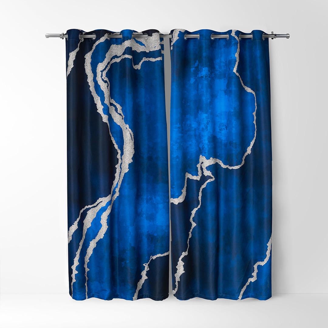Blue Silver Abstract Curtains