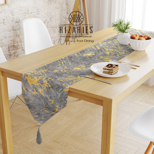 Grey Gold Abstract Pattern Table Runner