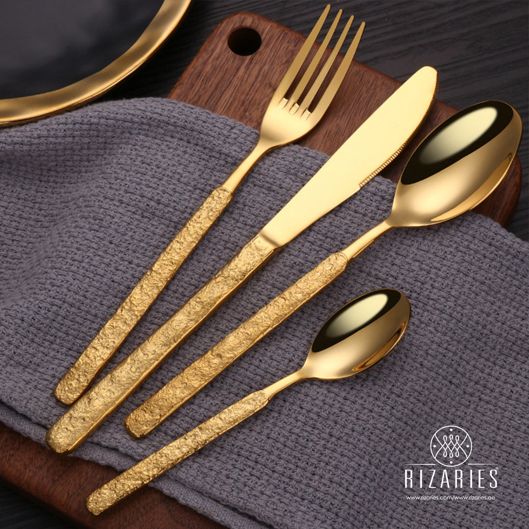 Rough Handle Full Gold Cutlery Set