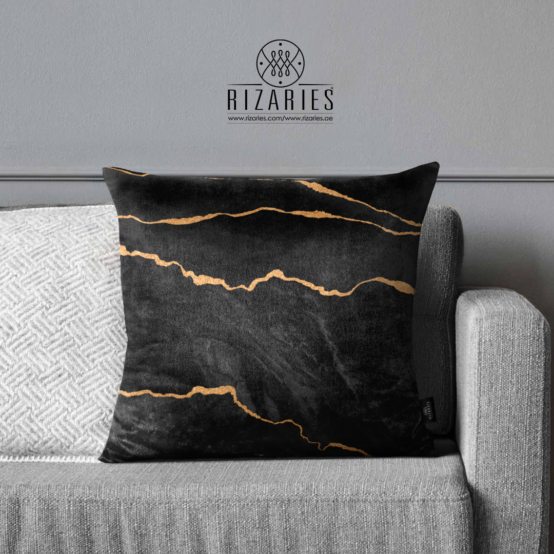 SuperSoft Marble Black Gold Throw Cushion