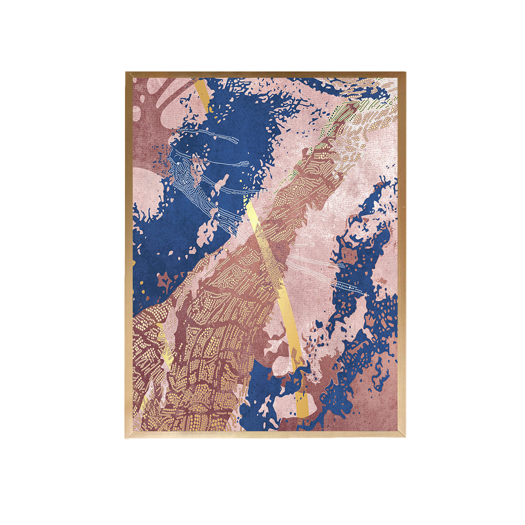 Pink Navy Gold Abstract Canvas Painting