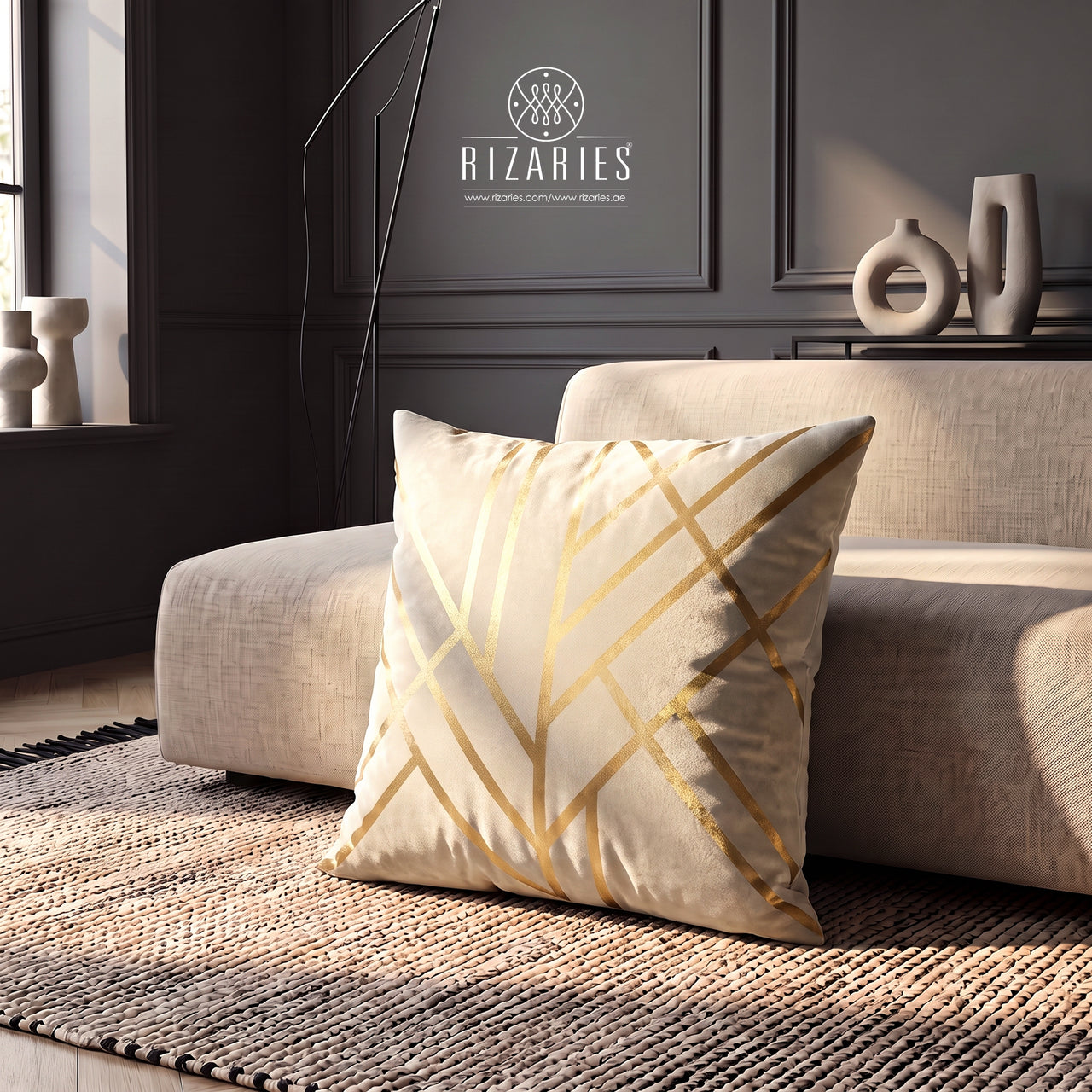 (26"x26") Supersoft Beige Art Deco FLOOR Cushion Cover