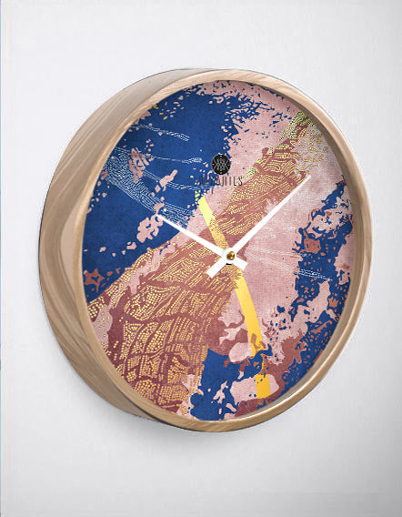 Pink Navy Gold Abstract Wall Clock