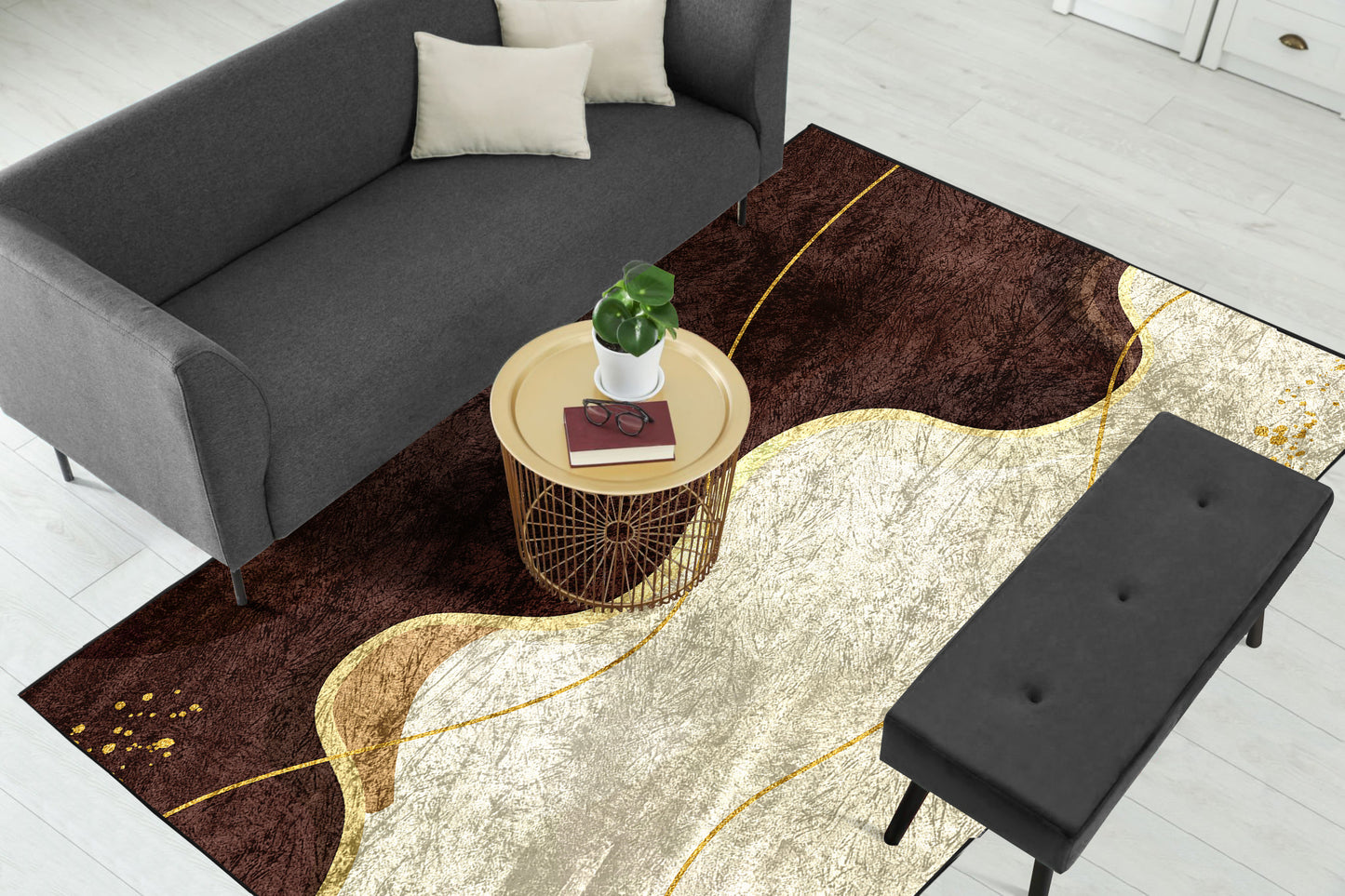 Coffee Cream Wavy Centerpiece (Rug)