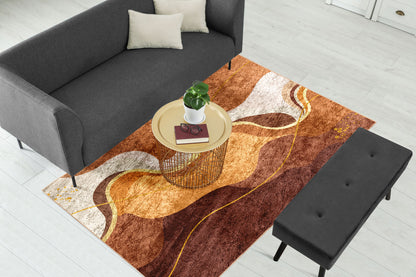 Beige Brown Wavy Centerpiece (Rug)