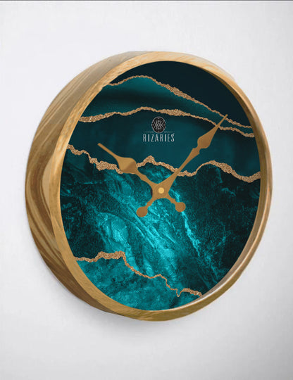 Teal Blue Gold Wall Clock