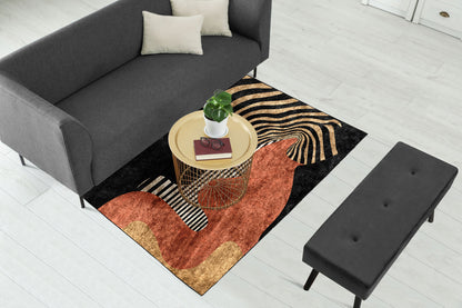 Black Rust Zebra Geometric Wave Centerpiece (Rug)