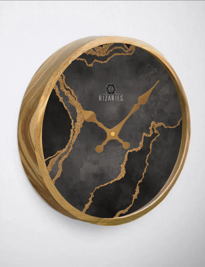 Grey Gold Abstract Wall Clock