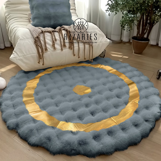 SuperSoft Box Style Fur with Gold Round Rug