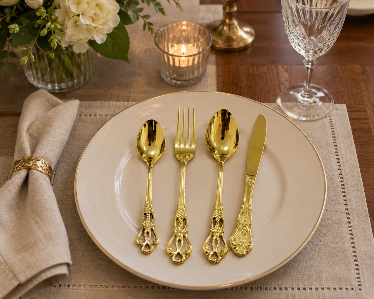 New Carving Gold Cutlery Set