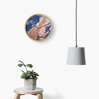 Pink Navy Gold Abstract Wall Clock