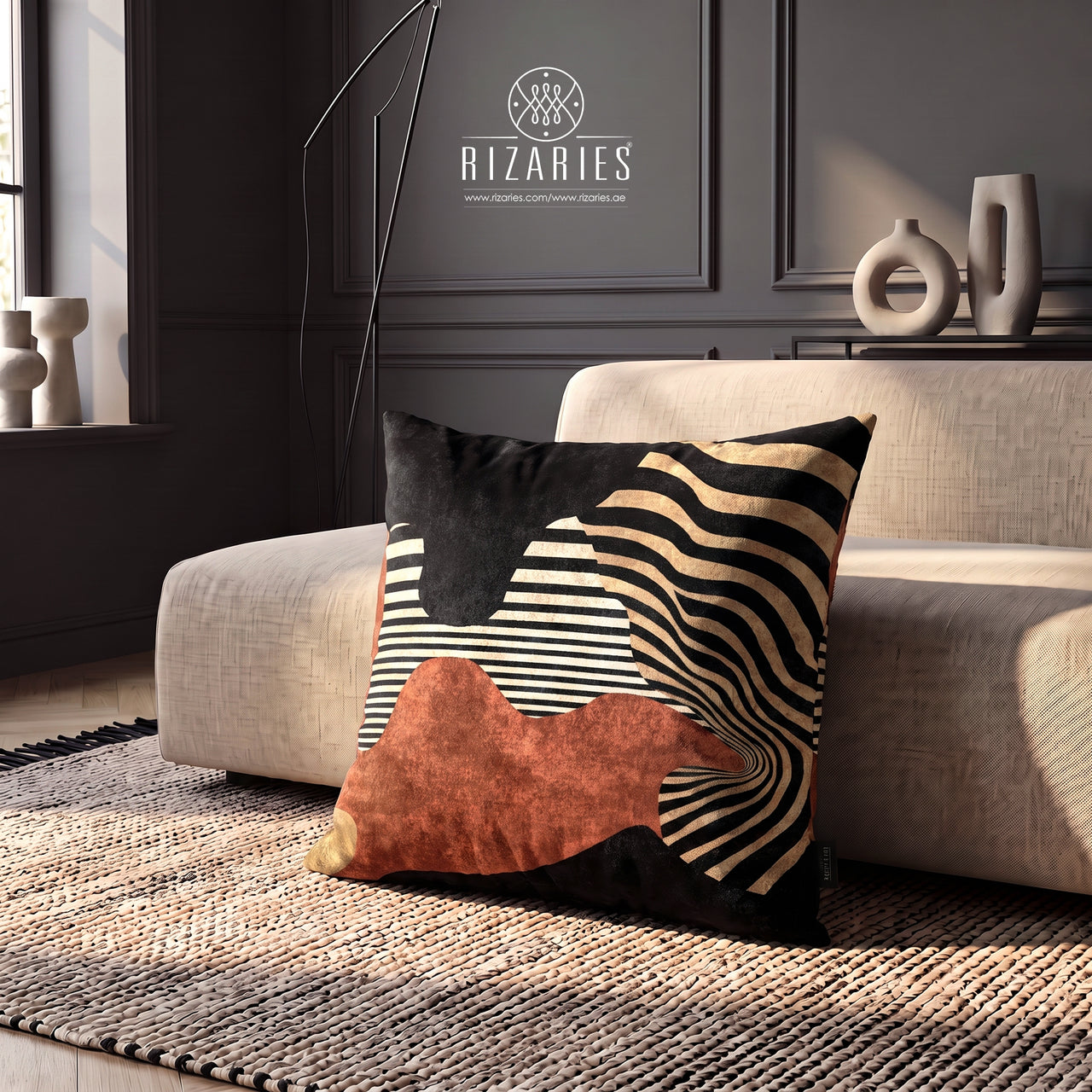 (26"x26") Supersoft Black Rust Geometric FLOOR Cushion Cover