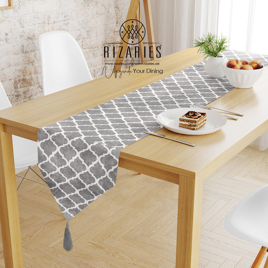 Grey White Moroccan Table Runner