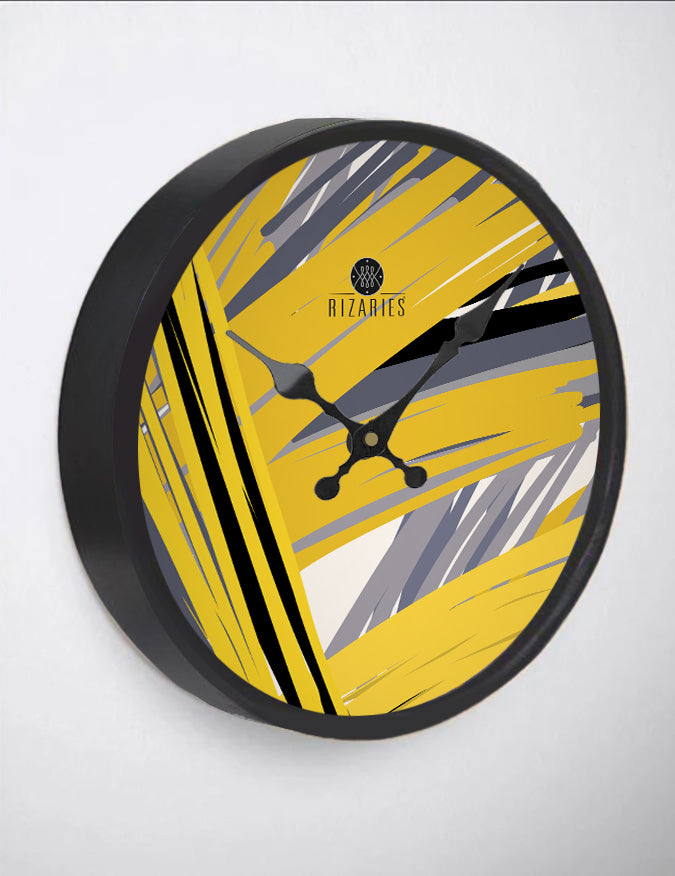 Yellow Grey Abstract Wall Clock