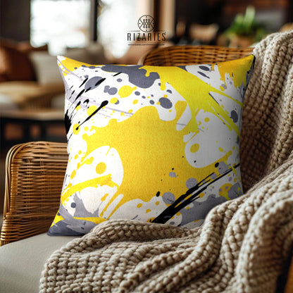 SuperSoft Yellow Grey Brush Throw Pillow