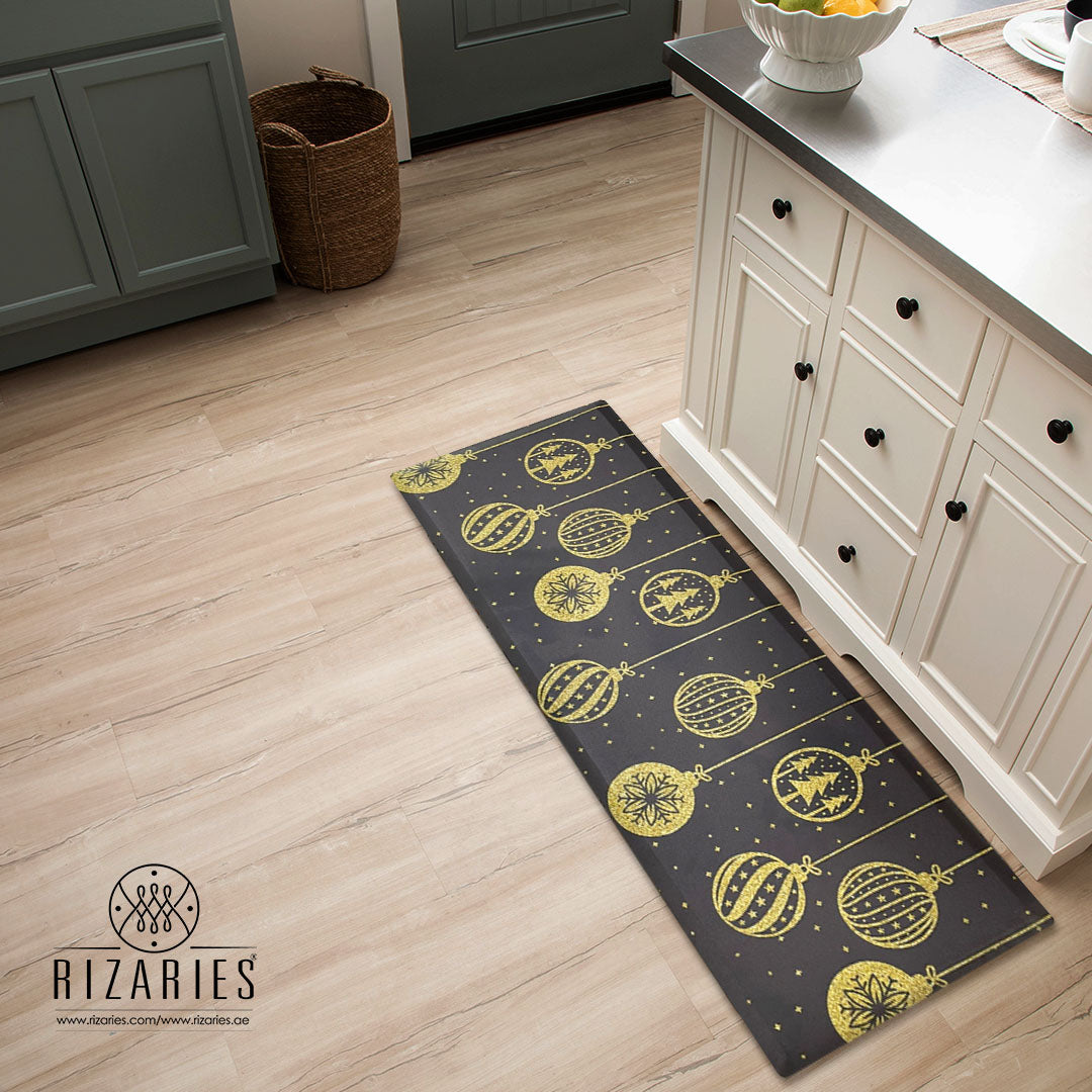 Midnight Gold Ornament Festive Kitchen Mat