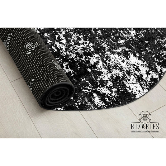 Black White Abstract Round Centerpiece (Rug)