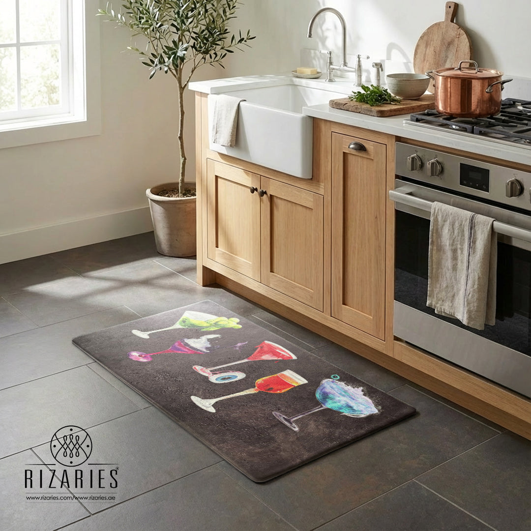 Colorful Cocktail Glasses Kitchen Mat