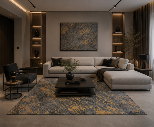 Grey Gold Abstract Pattern Centerpiece (Rug)