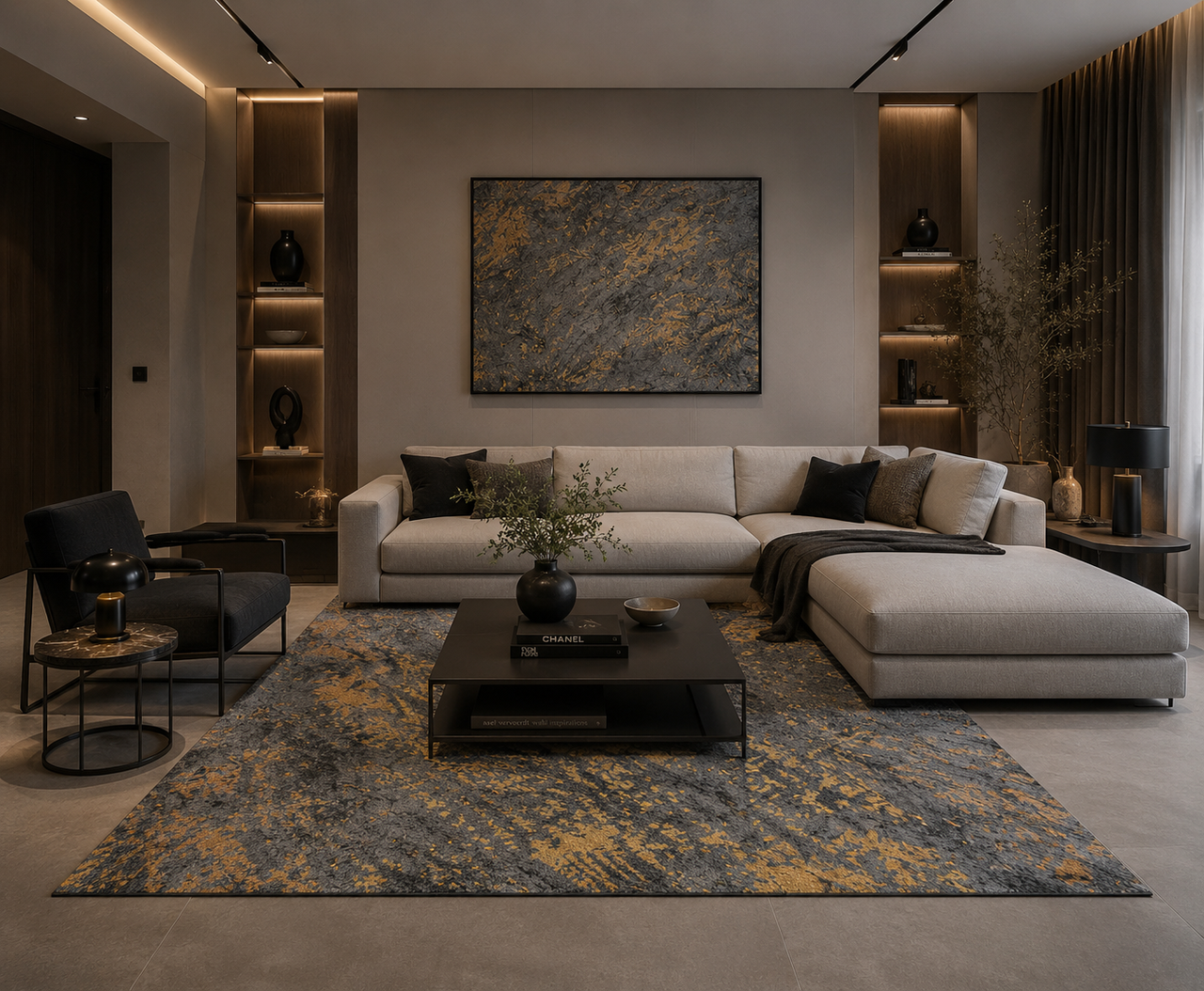 Grey Gold Abstract Pattern Centerpiece (Rug)