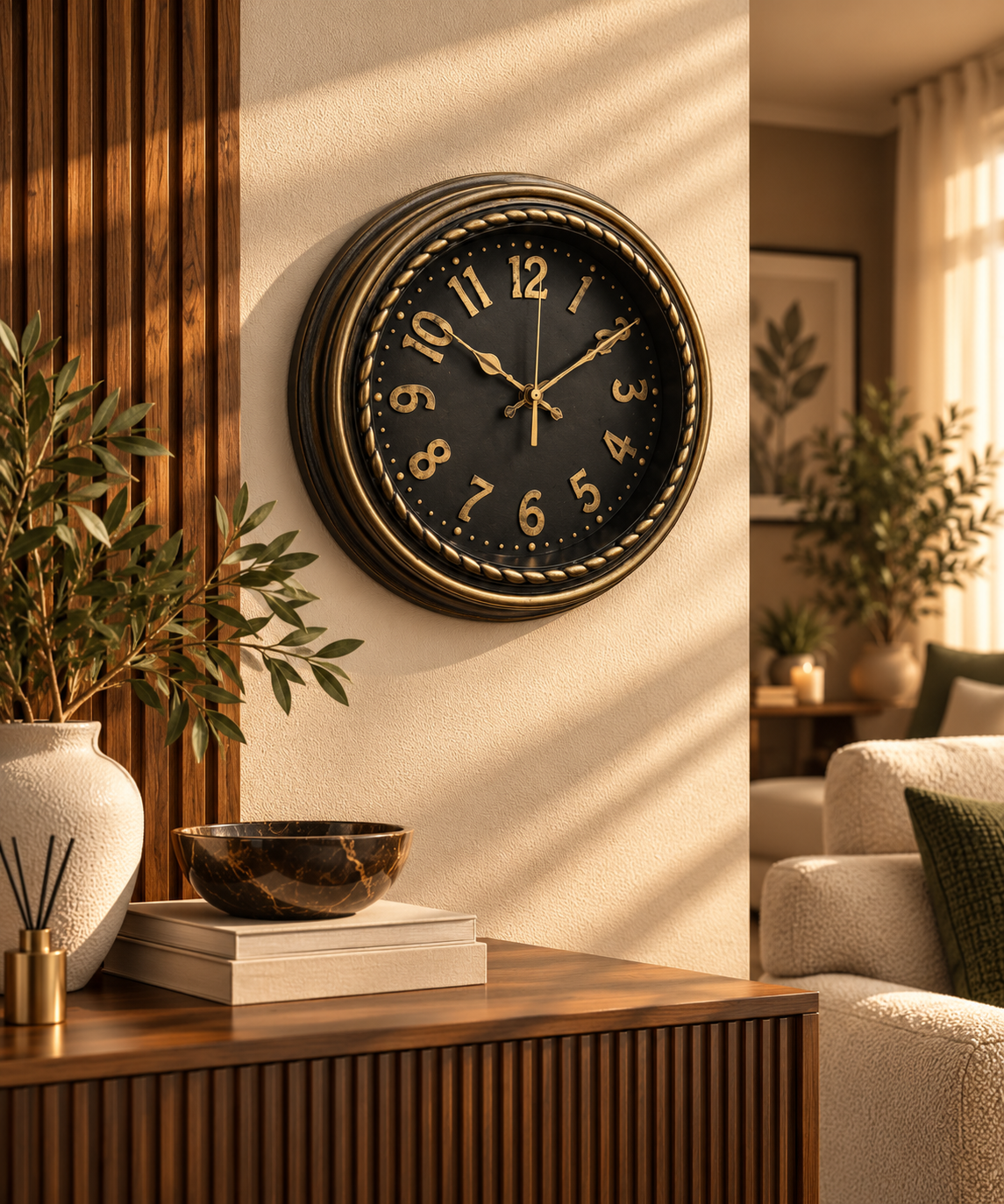 Antique Black & Gold Wall Clock 14.5 Inches