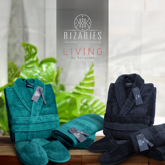 Couple Bathroom Set (2 Bathrobes with Slippers and 2 Towel Sets)