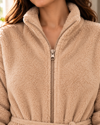 Soft Coral Fleece Zipper Unisex Bathrobe