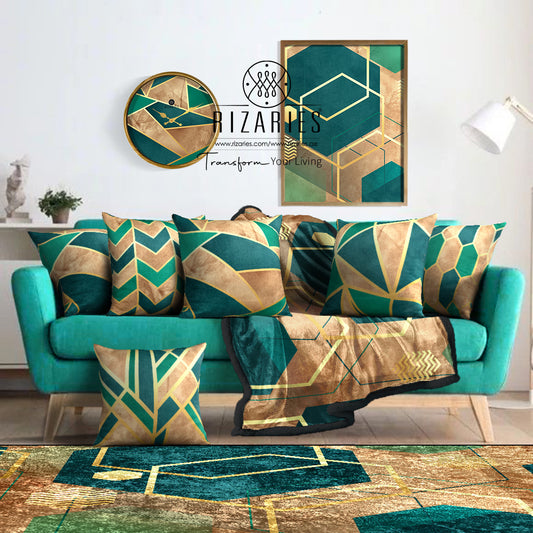 Emerald Copper Abstract Throw Pillow Set of 6