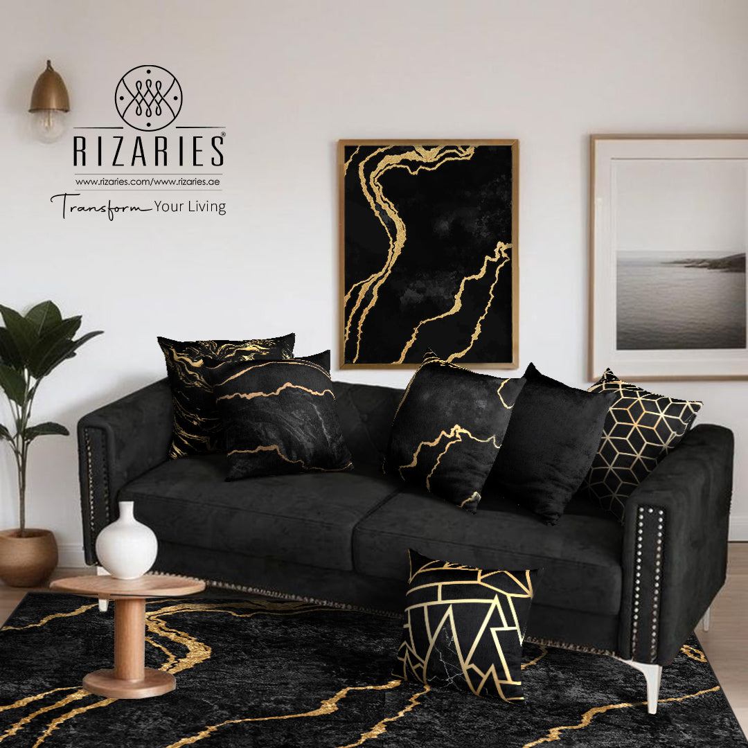 New Black Gold Abstract Throw Pillow Set of 6