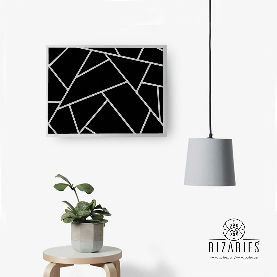 Black & Silver Lines Canvas Painting