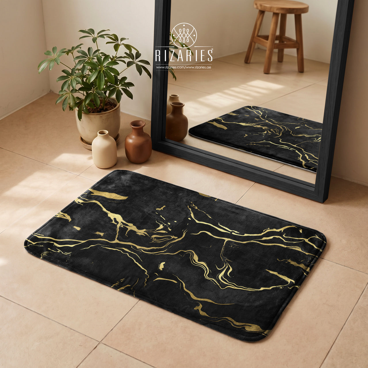 SuperSoft Midnight Gold Marble Door Mat
