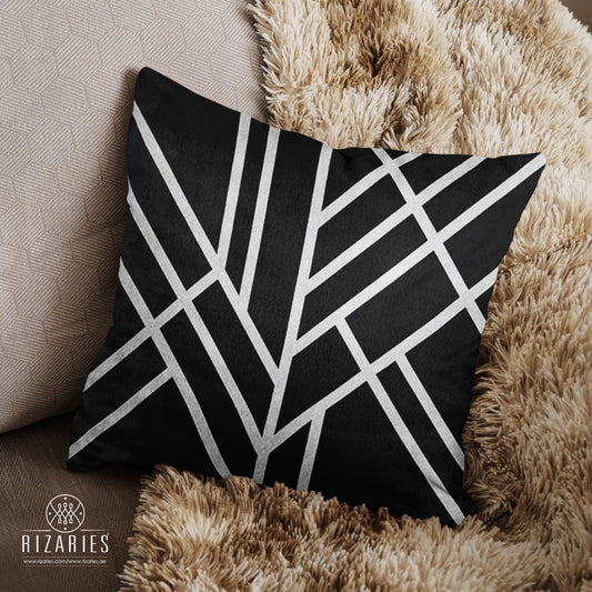SuperSoft Black & Silver Art Deco Throw Cushion