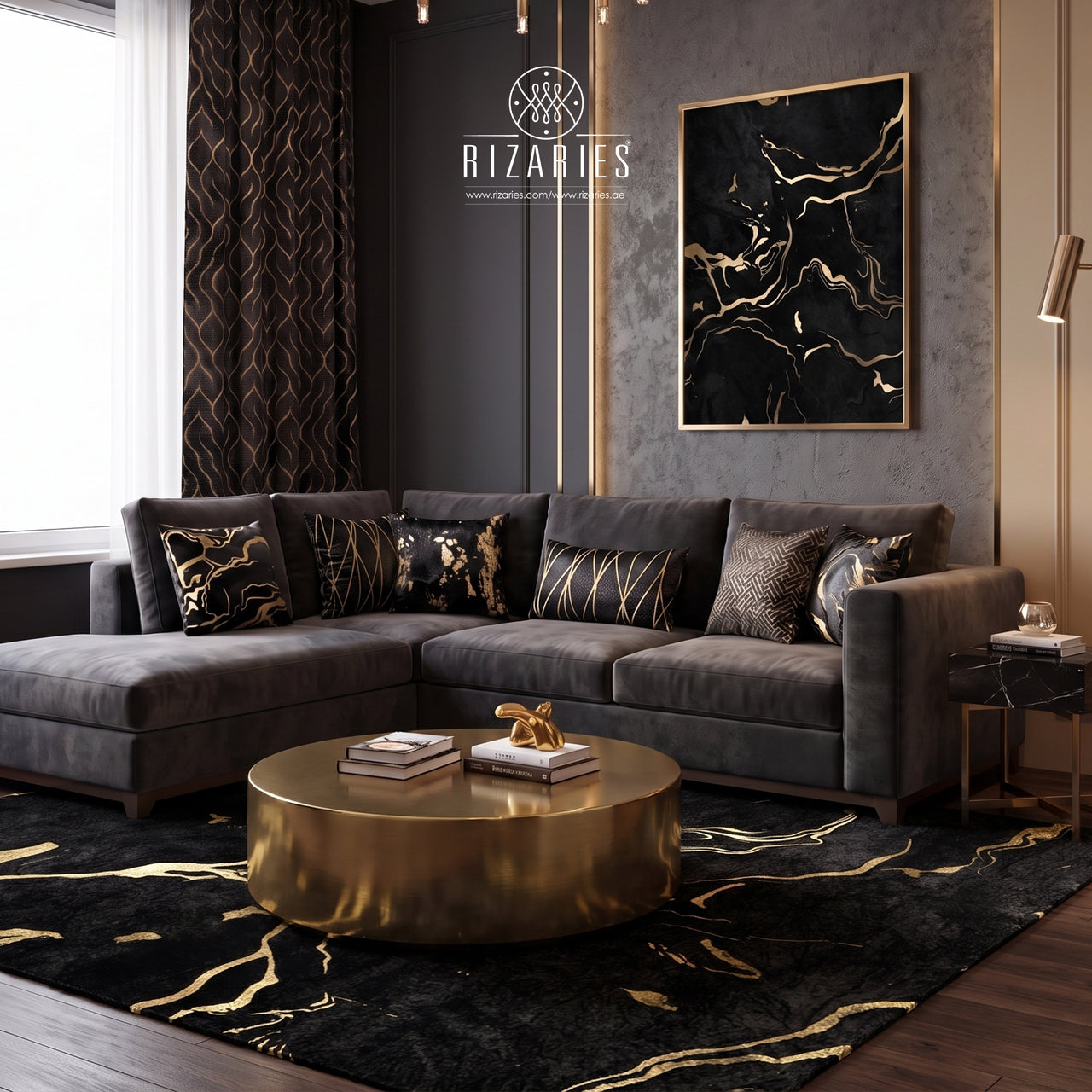 Midnight Gold Throw Cushions Set of 6
