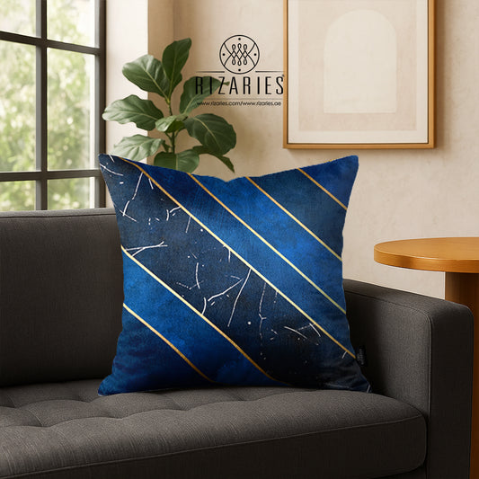 SuperSoft Blue Gold Lines Throw Pillow