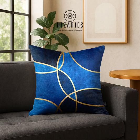 SuperSoft Blue Gold Round Throw Pillow