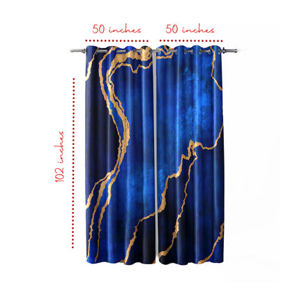 Blue Gold Abstract Curtains