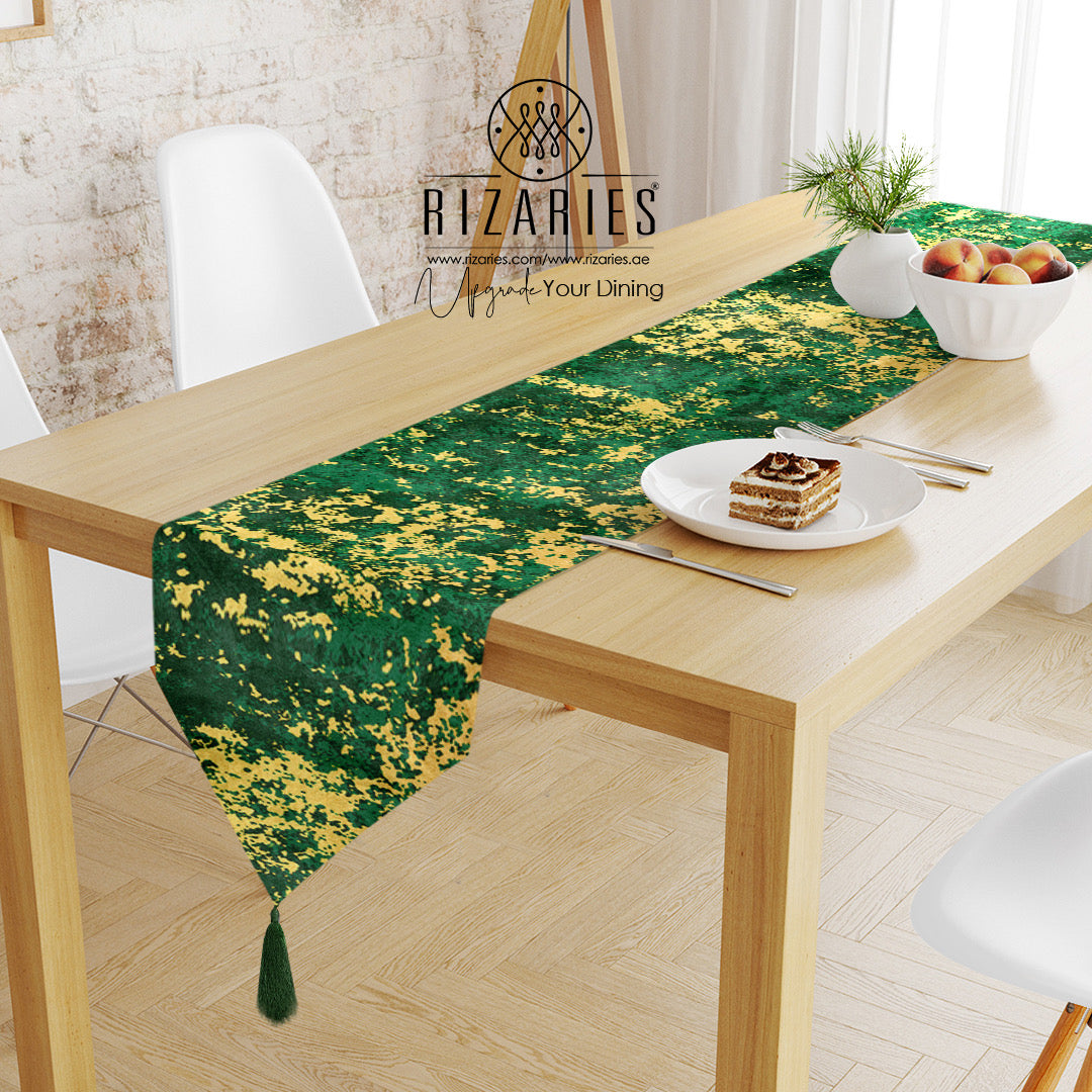 Green Gold Abstract Pattern Table Runner