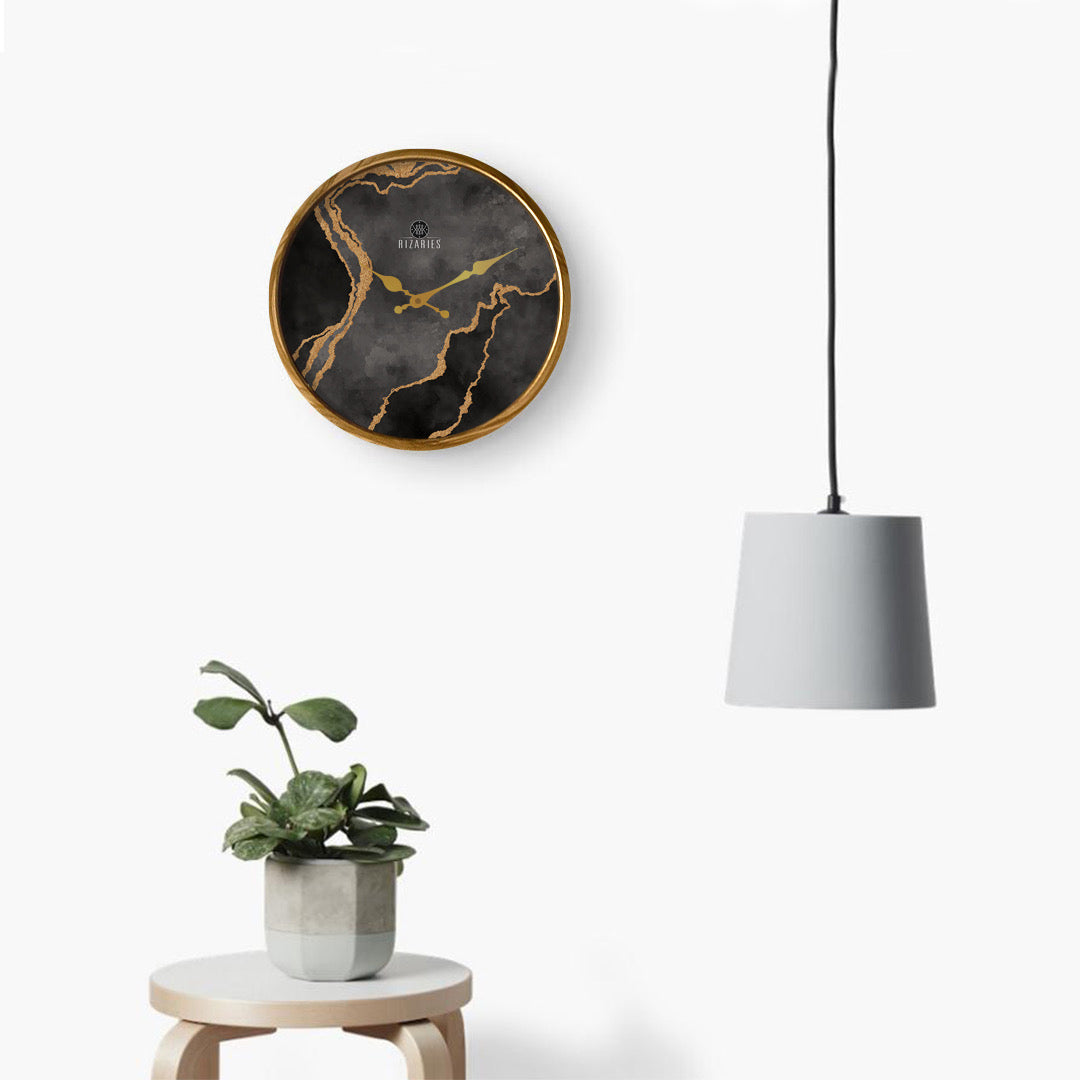 Grey Gold Abstract Wall Clock