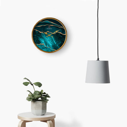 Teal Blue Gold Wall Clock